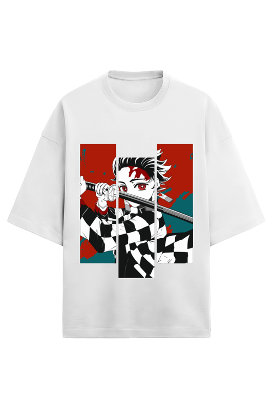 tanjiro editon oversized t shirt, white, front